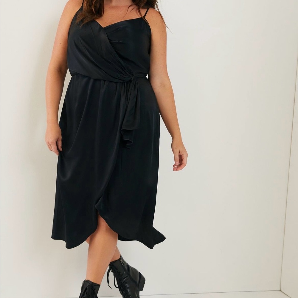 Anthropologie 18W Elegant Black Satin Wrap Dress